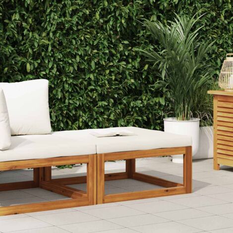 Reposapiés con cojín  crema madera maciza de acacia