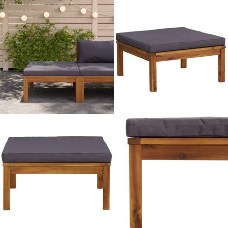 Reposapiés con cojín gris oscuro madera maciza de acacia - Reposapiés exterior - Cojín de asiento