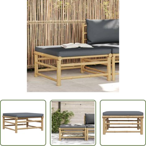 Reposapiés de bambú -  Reposapiés de jardín bambú con cojín gris oscuro