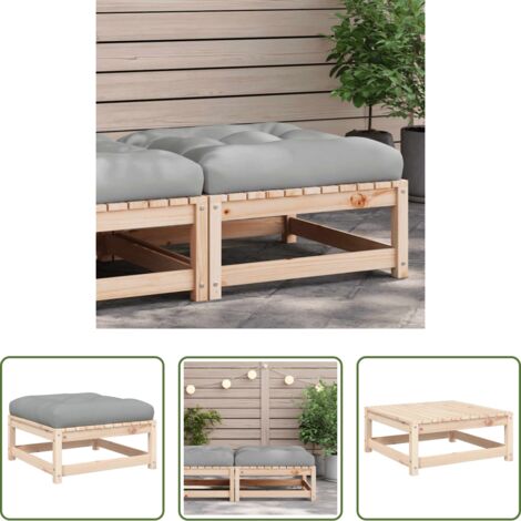 Reposapiés de exterior -  Taburete de jardín con cojín madera maciza de pino