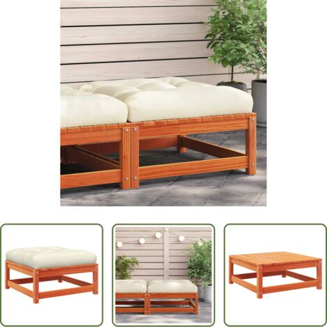 Reposapiés de exterior -  Taburete de jardín con cojín madera maciza de pino marrón cera