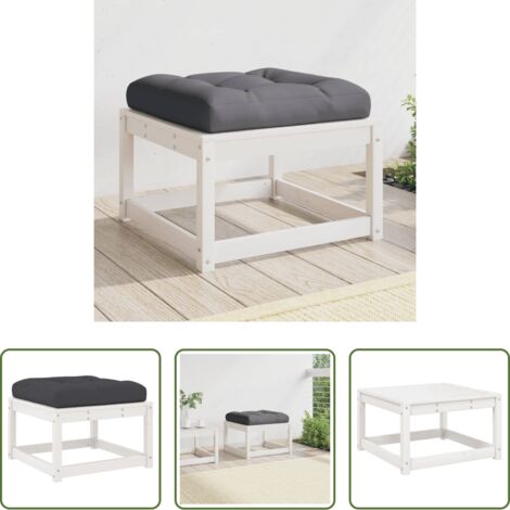 Reposapiés de exterior -  Taburete de jardín con cojines madera maciza de pino blanco