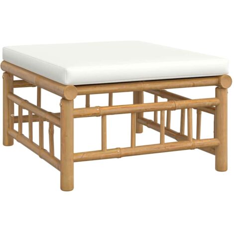 Reposapiés de jardín bambú con cojín blanco crema vidaXL