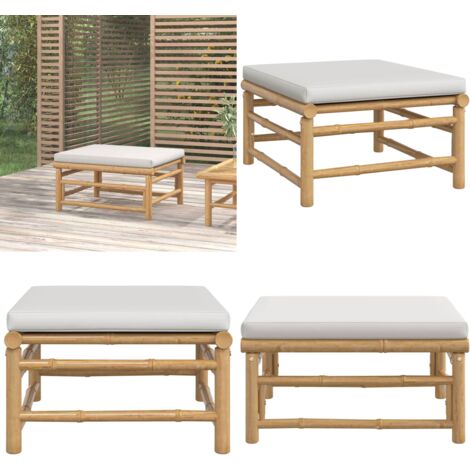 Reposapiés de jardín bambú con cojín gris claro - Muebles de jardín - Reposapiés bambú