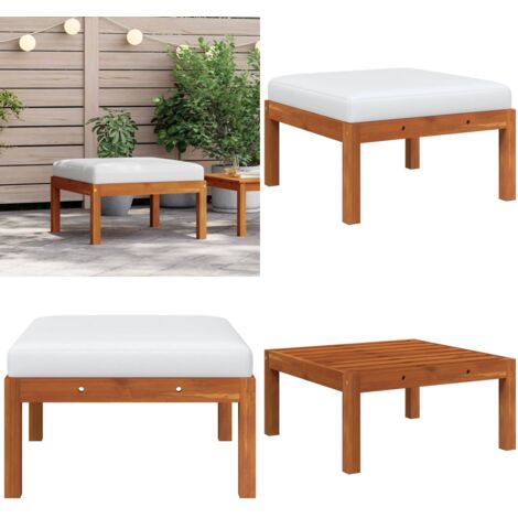 Reposapiés de jardín con cojín madera maciza de acacia - Reposapiés de madera - Cojín de asiento
