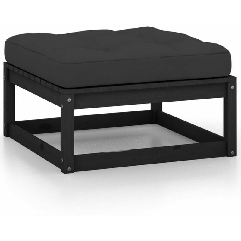 

Reposapies de jardin con cojin negro madera maciza de pino