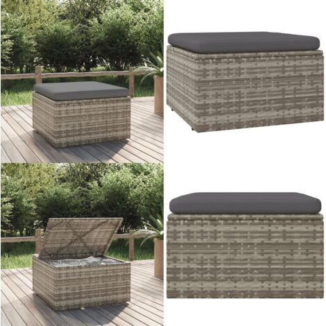 Reposapiés de jardín con cojín ratán sintético gris 55x55x30 cm - Cojín sintético - Ratán sintético