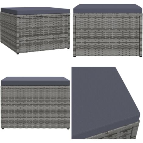 Reposapiés de jardín con cojín ratán sintético gris - Asiento exterior - Cojín sintético