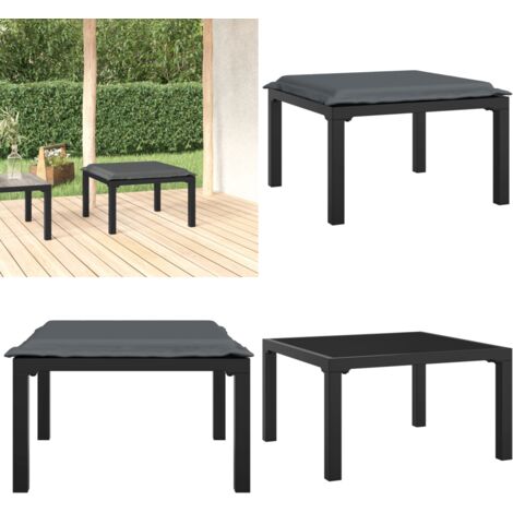 Reposapiés de jardín con cojín ratán sintético negro y gris - Asiento de jardín - Cojín sintético