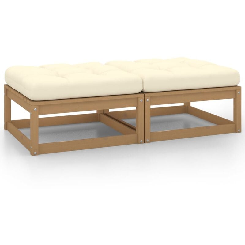 

Reposapiés de jardín con cojines 2 uds marrón miel madera pino