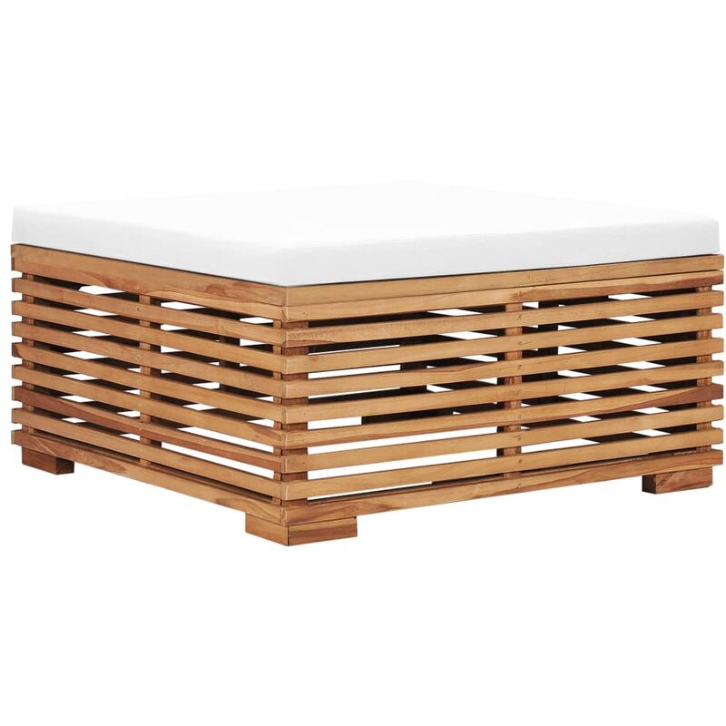 

vidaXL Reposapiés de jardín y cojín color crema madera maciza teca - Crema