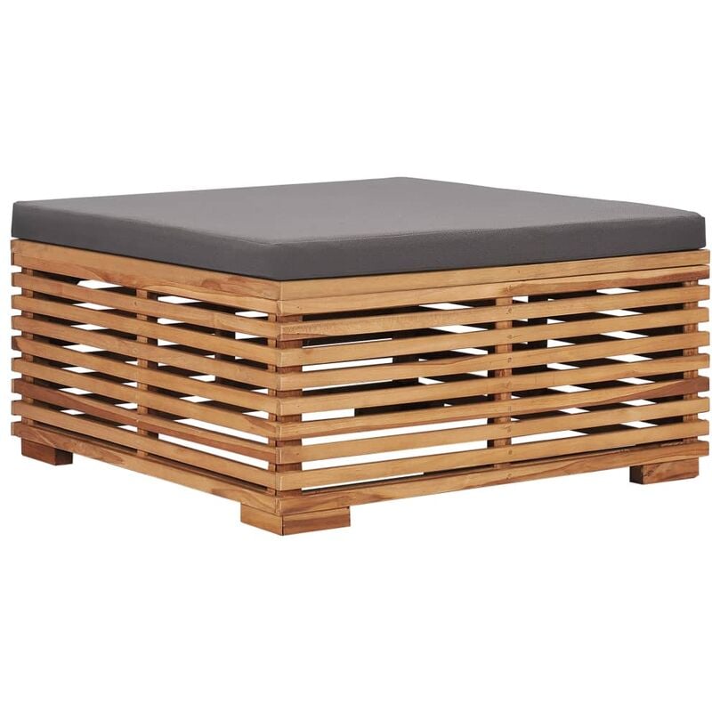 

vidaXL Reposapiés de jardín y cojín gris madera maciza teca - Gris