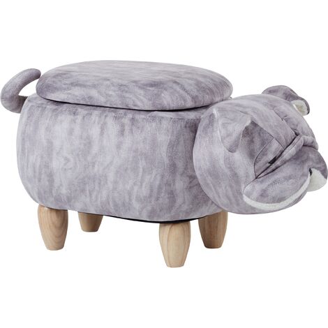 Reposapiés de terciopelo gris claro blanco madera clara puf infantil perro Pug - Gris