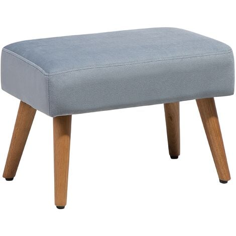 Reposapiés de terciopelo gris claro madera clara 50 x 30 cm patas de madera Takoma
