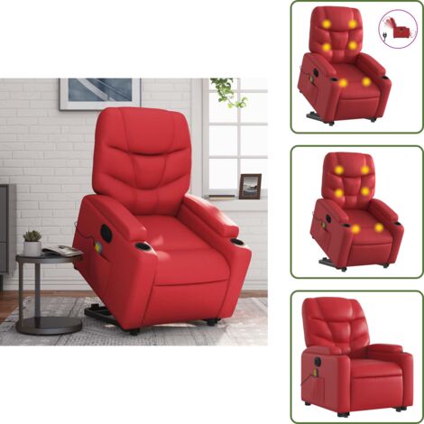 Reposapiés eléctrico - vidaXL Sillón de majaje elevable eléctrico cuero artificial rojo - Respaldo reclinable