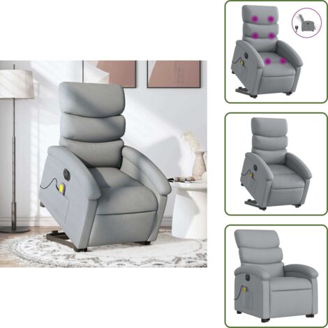 Reposapiés eléctrico - vidaXL Sillón de masaje eléctrico reclinable elevable tela gris claro - Respaldo eléctrico