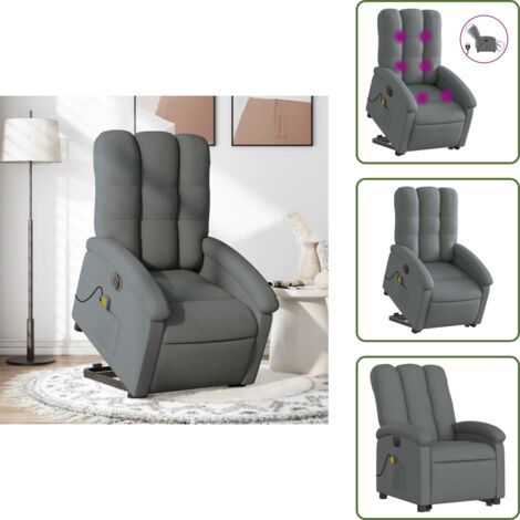 Reposapiés eléctrico - vidaXL Sillón de masaje eléctrico reclinable elevable tela gris oscuro - Respaldo eléctrico