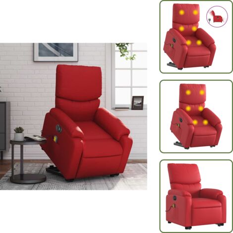 Reposapiés eléctrico - vidaXL Sillón de masaje elevable eléctrico cuero artificial rojo - Respaldo reclinable