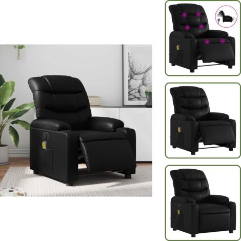 Reposapiés eléctrico - vidaXL Sillón de masaje reclinable eléctrico cuero sintético negro - Masaje de 6 puntos