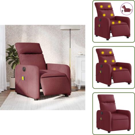 Reposapiés eléctrico - vidaXL Sillón de masaje reclinable eléctrico tela rojo tinto - Asiento cómodo