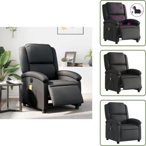 Reposapiés eléctrico - vidaXL Sillón reclinable de masaje eléctrico cuero auténtico negro - Vibración