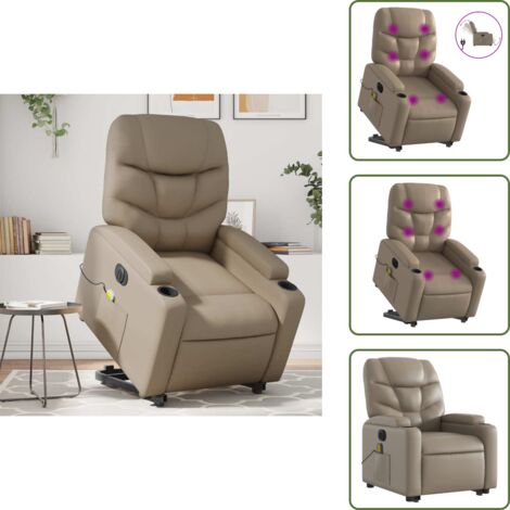 Reposapiés eléctrico - vidaXL Sillón reclinable de masaje eléctrico cuero sintético capuchino - Respaldo eléctrico