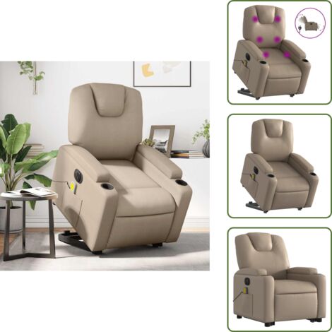 Reposapiés eléctrico - vidaXL Sillón reclinable de masaje eléctrico cuero sintético capuchino - Respaldo eléctrico