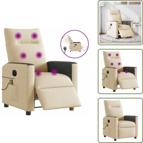 Reposapiés eléctrico - vidaXL Sillón reclinable de masaje eléctrico tela color crema - Asiento cómodo