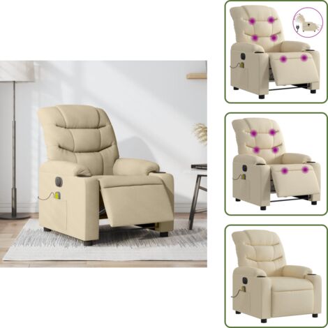 Reposapiés eléctrico - vidaXL Sillón reclinable de masaje eléctrico tela color crema - Asiento cómodo
