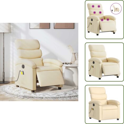 Reposapiés eléctrico - vidaXL Sillón reclinable de masaje eléctrico tela color crema - Asiento cómodo