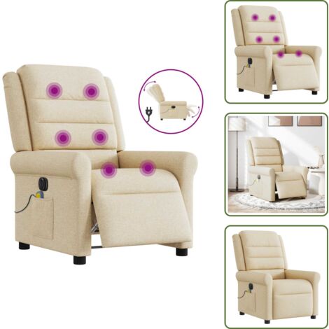 Reposapiés eléctrico - vidaXL Sillón reclinable de masaje eléctrico tela color crema - Asiento cómodo