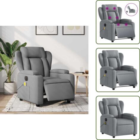 Reposapiés eléctrico - vidaXL Sillón reclinable de masaje eléctrico tela gris claro - Asiento cómodo