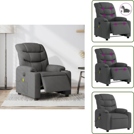 Reposapiés eléctrico - vidaXL Sillón reclinable de masaje eléctrico tela gris oscuro - Asiento cómodo