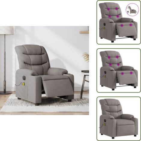 Reposapiés eléctrico - vidaXL Sillón reclinable de masaje eléctrico tela gris taupe - Asiento cómodo