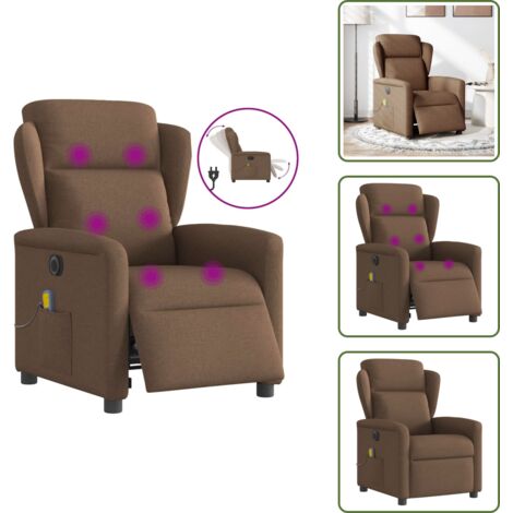 Reposapiés eléctrico - vidaXL Sillón reclinable de masaje eléctrico tela marrón - Asiento cómodo