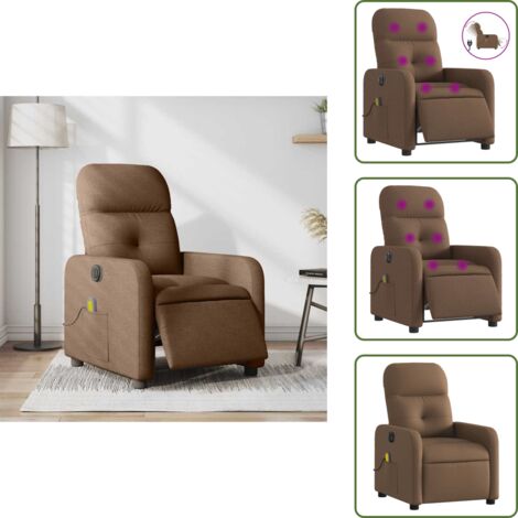 Reposapiés eléctrico - vidaXL Sillón reclinable de masaje eléctrico tela marrón - Asiento cómodo
