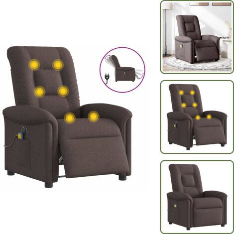 Reposapiés eléctrico - vidaXL Sillón reclinable de masaje eléctrico tela marrón oscuro - Asiento cómodo
