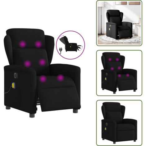 Reposapiés eléctrico - vidaXL Sillón reclinable de masaje eléctrico tela negro - Asiento cómodo