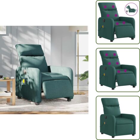 Reposapiés eléctrico - vidaXL Sillón reclinable de masaje eléctrico tela verde oscuro - Asiento cómodo