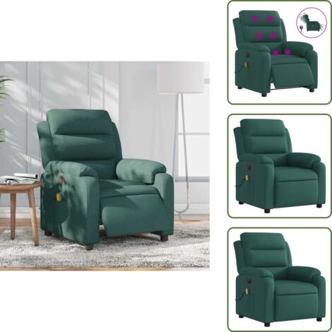 Reposapiés eléctrico - vidaXL Sillón reclinable de masaje eléctrico tela verde oscuro - Asiento cómodo