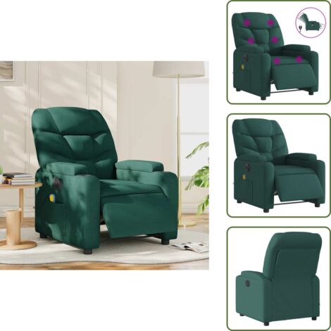 Reposapiés eléctrico - vidaXL Sillón reclinable de masaje eléctrico tela verde oscuro - Asiento cómodo