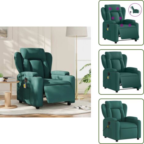 Reposapiés eléctrico - vidaXL Sillón reclinable de masaje eléctrico tela verde oscuro - Respaldo eléctrico