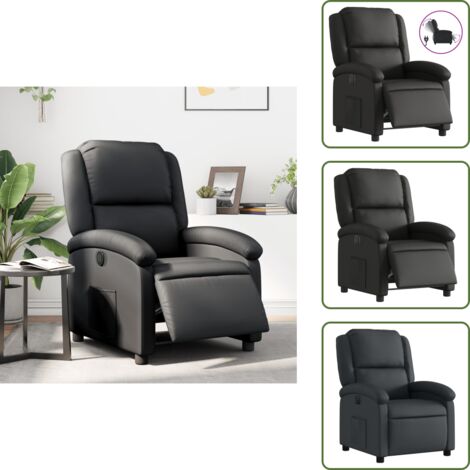 Reposapiés eléctrico - vidaXL Sillón reclinable eléctrico de cuero auténtico negro - Motor eléctrico