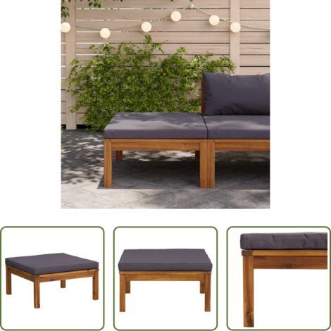 Reposapiés exterior -  Reposapiés con cojín gris oscuro madera maciza de acacia