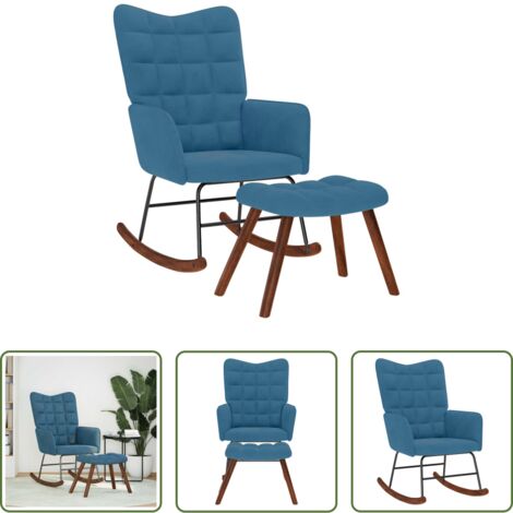 Reposapiés -  Mecedora con taburete de terciopelo azul