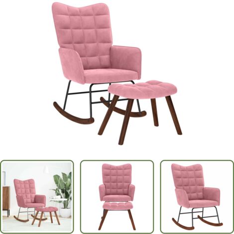 Reposapiés -  Mecedora con taburete de terciopelo rosa