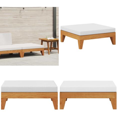 Reposapiés modular y cojín crema madera maciza de acacia - Reposapiés de madera - Cojín de asiento