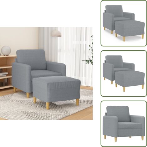 Reposapiés para sofá - vidaXL Sillón con taburete tela gris claro 60 cm - Diseño moderno