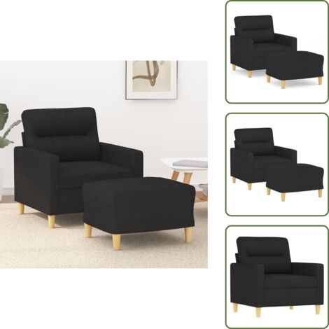 Reposapiés para sofá - vidaXL Sillón con taburete tela negro 60 cm - Diseño moderno