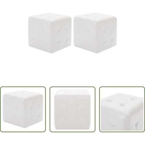 Reposapiés -  Puf 2 unidades cuero sintético blanco 30x30x30 cm